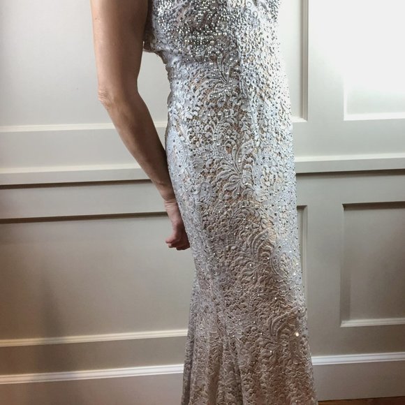 Luxury Jovani Silver Dress Long - Picture 12 of 16